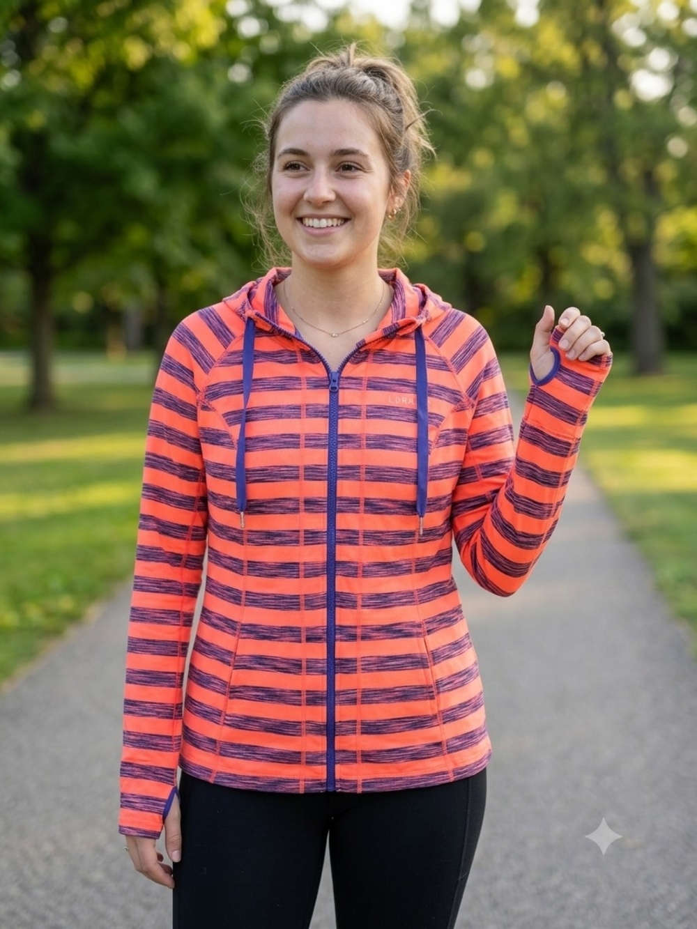 lukka Coral and Navy Striped Active Top